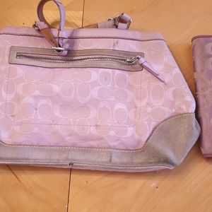 Pink coach bag and wallet duo